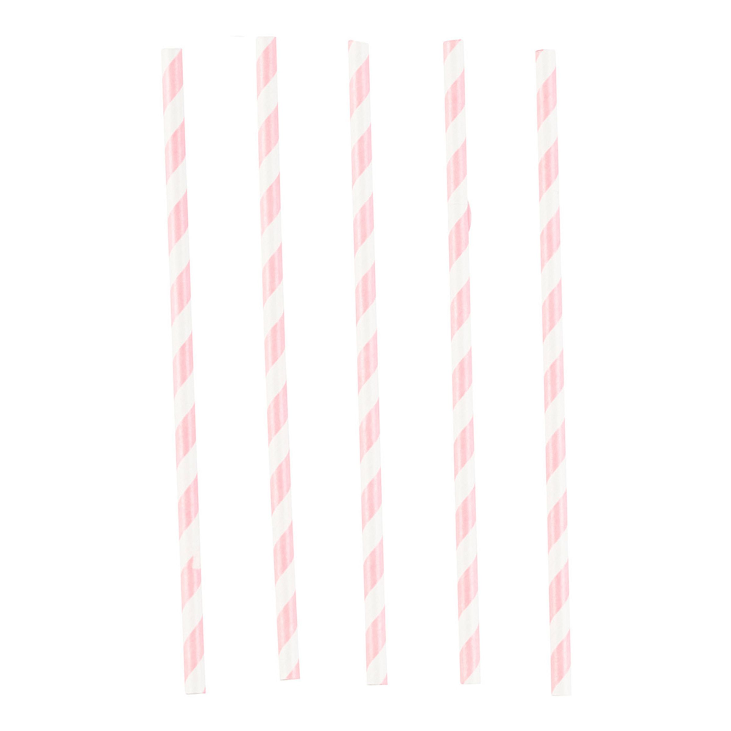 Papperssugrör Ljusrosa Randiga - 12-pack