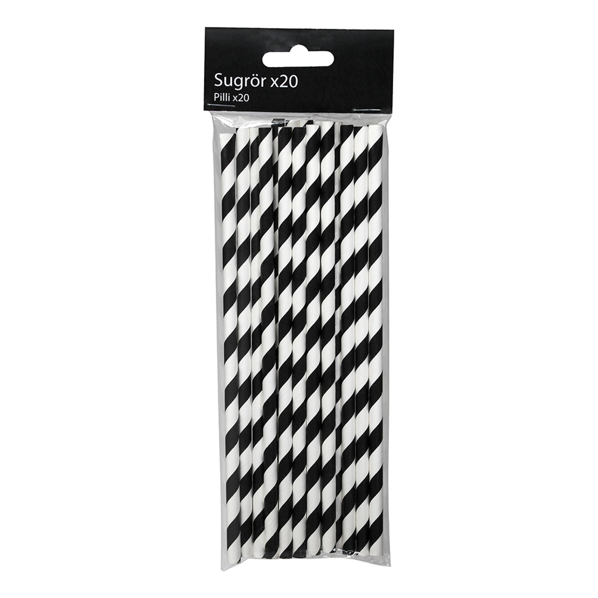 Papperssugrör Svart/Vit Randiga - 20-pack