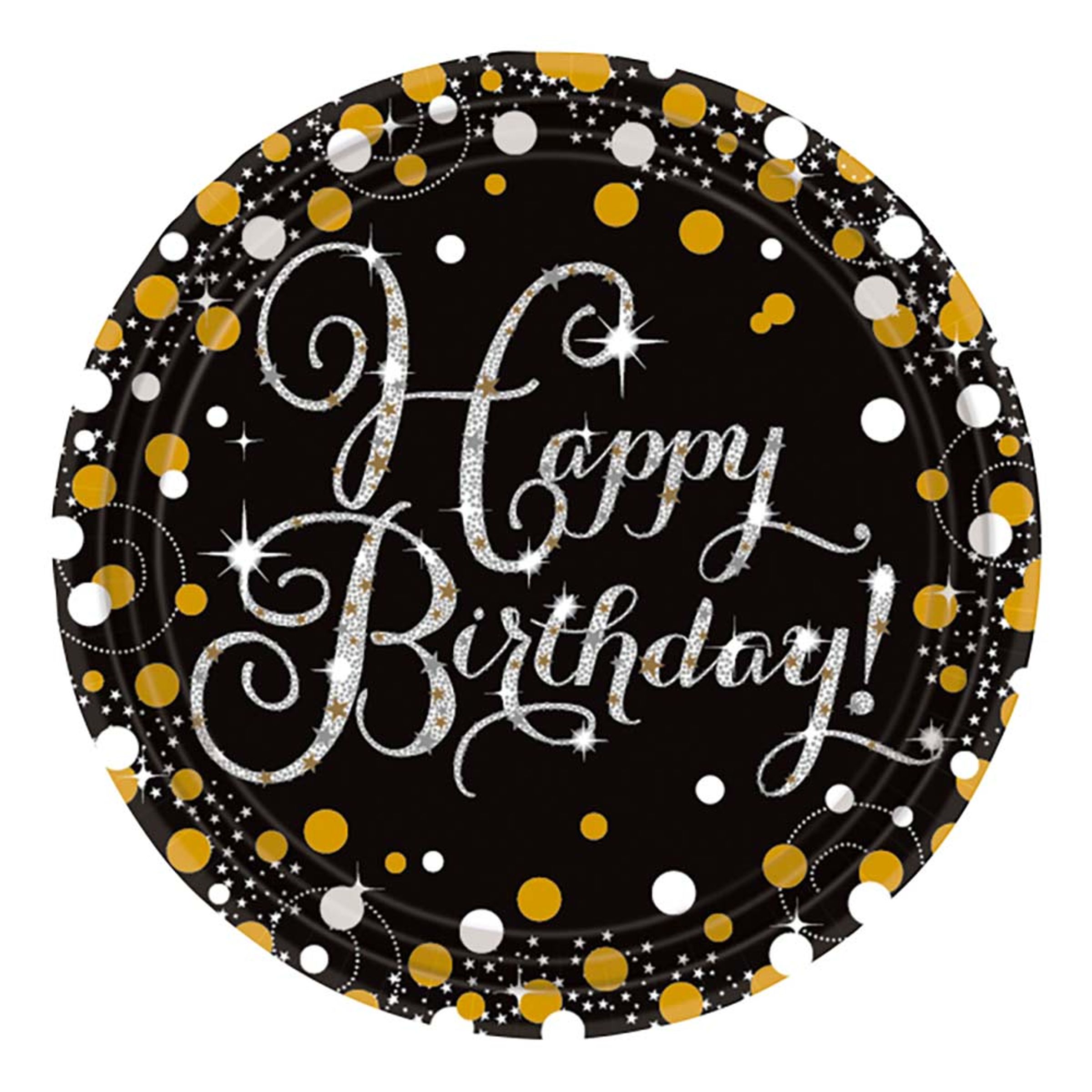 Papperstallrikar Happy Birthday Silver/Guld Glitter - 8-pack