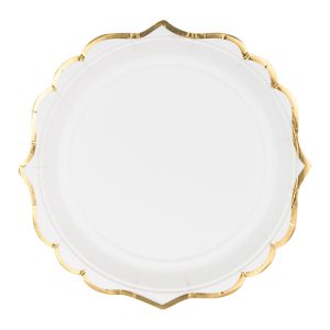 Pappersassietter Rund Vit/Guld - 6-pack