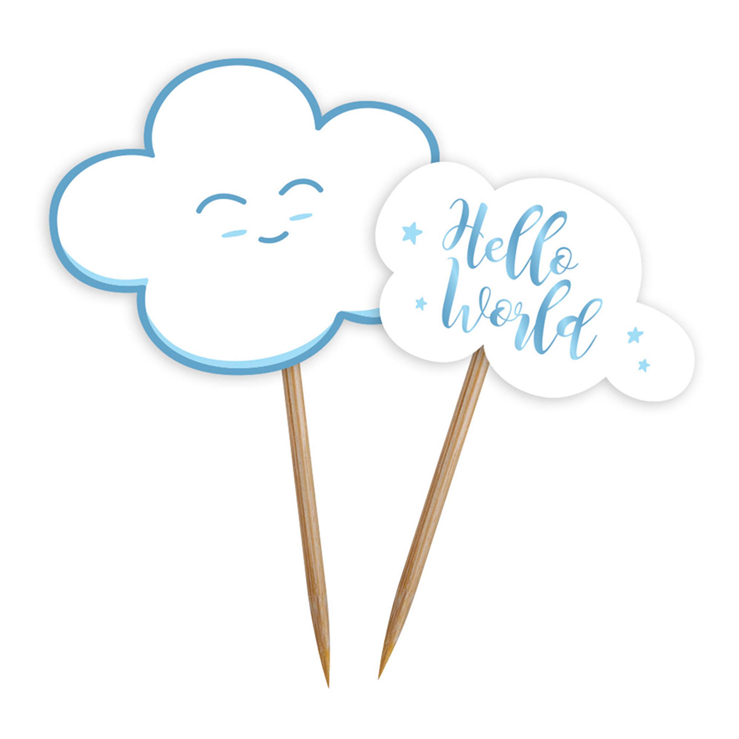 Partypicks Baby Shower Blå med Moln - 24-pack