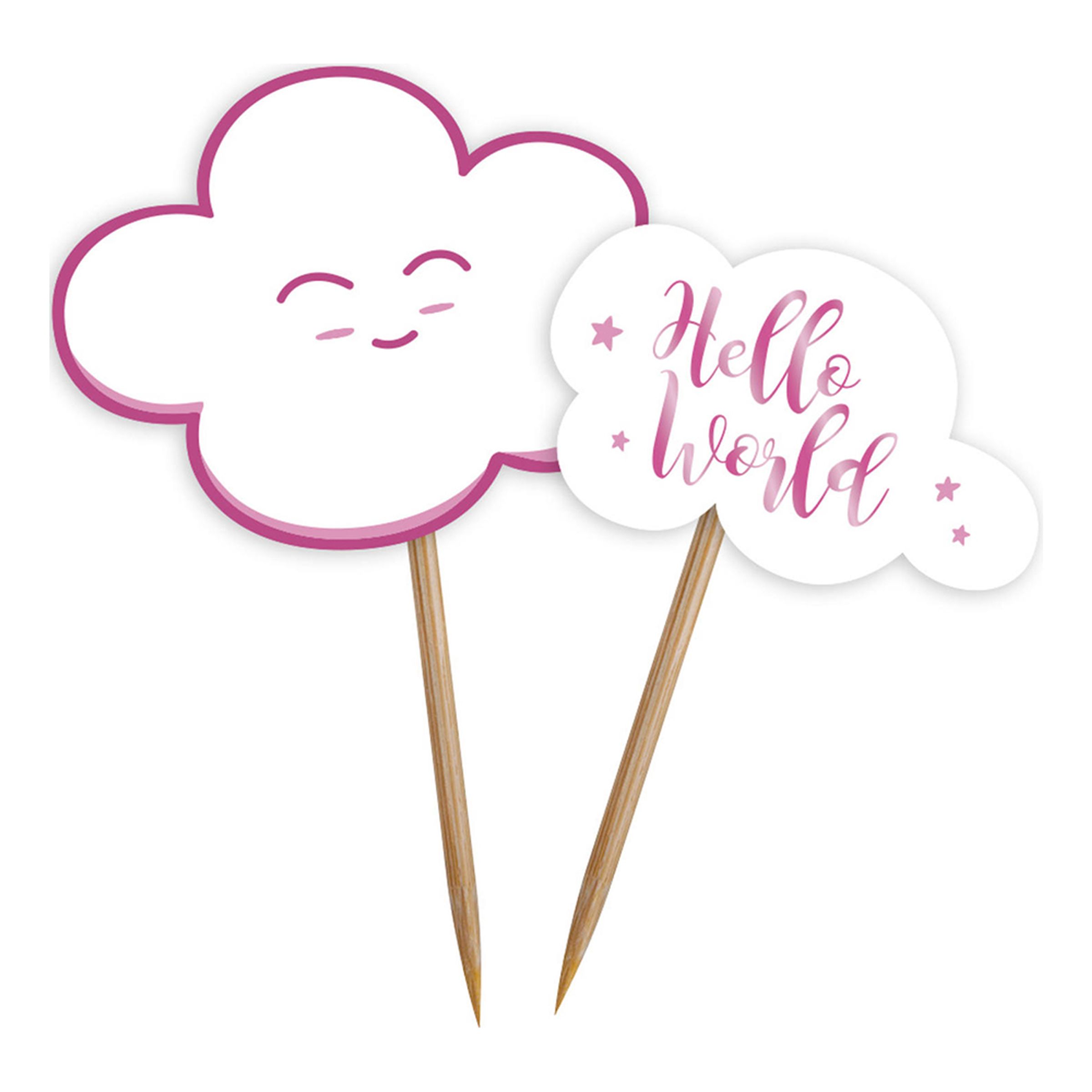 Partypicks Baby Shower Rosa med Moln - 24-pack