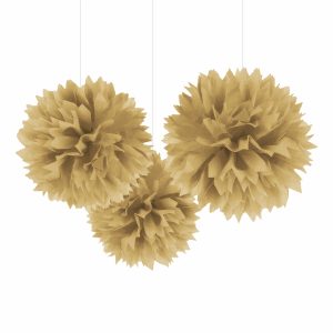 Pom-Poms Guld Takdekoration - 3-pack