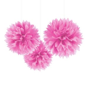 Pom-Poms Rosa Takdekoration - 3-pack