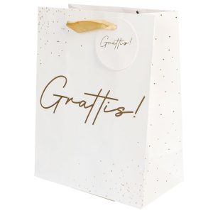 Presentpåse Grattis! Vit/Guld