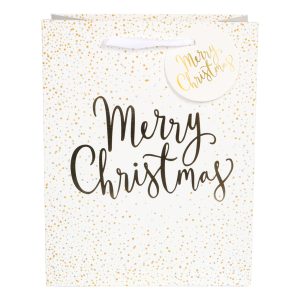 Presentpåse Merry Christmas - Vit
