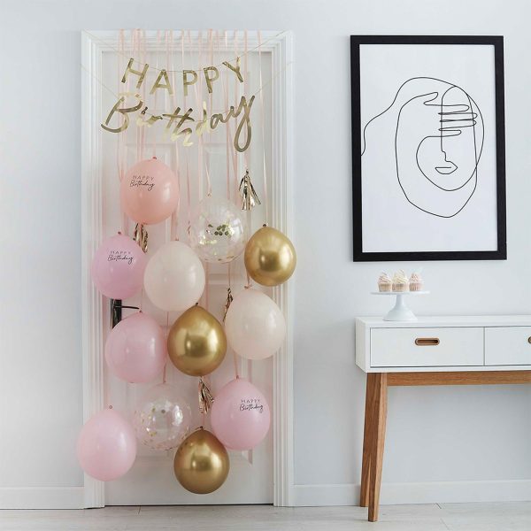 Rosa/Guld Happy Birthday Ballongkit för Dörr