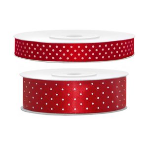 Satinband Prickig/Röd - 25 mm x 25 m