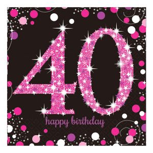 Servetter 40 Svart/Rosa Glitter - 16-pack