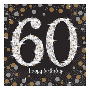 Servetter 60 Silver/Guld Glitter - 16-pack