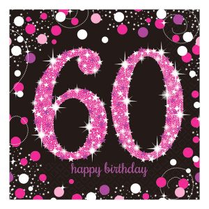 Servetter 60 Svart/Rosa Glitter - 16-pack