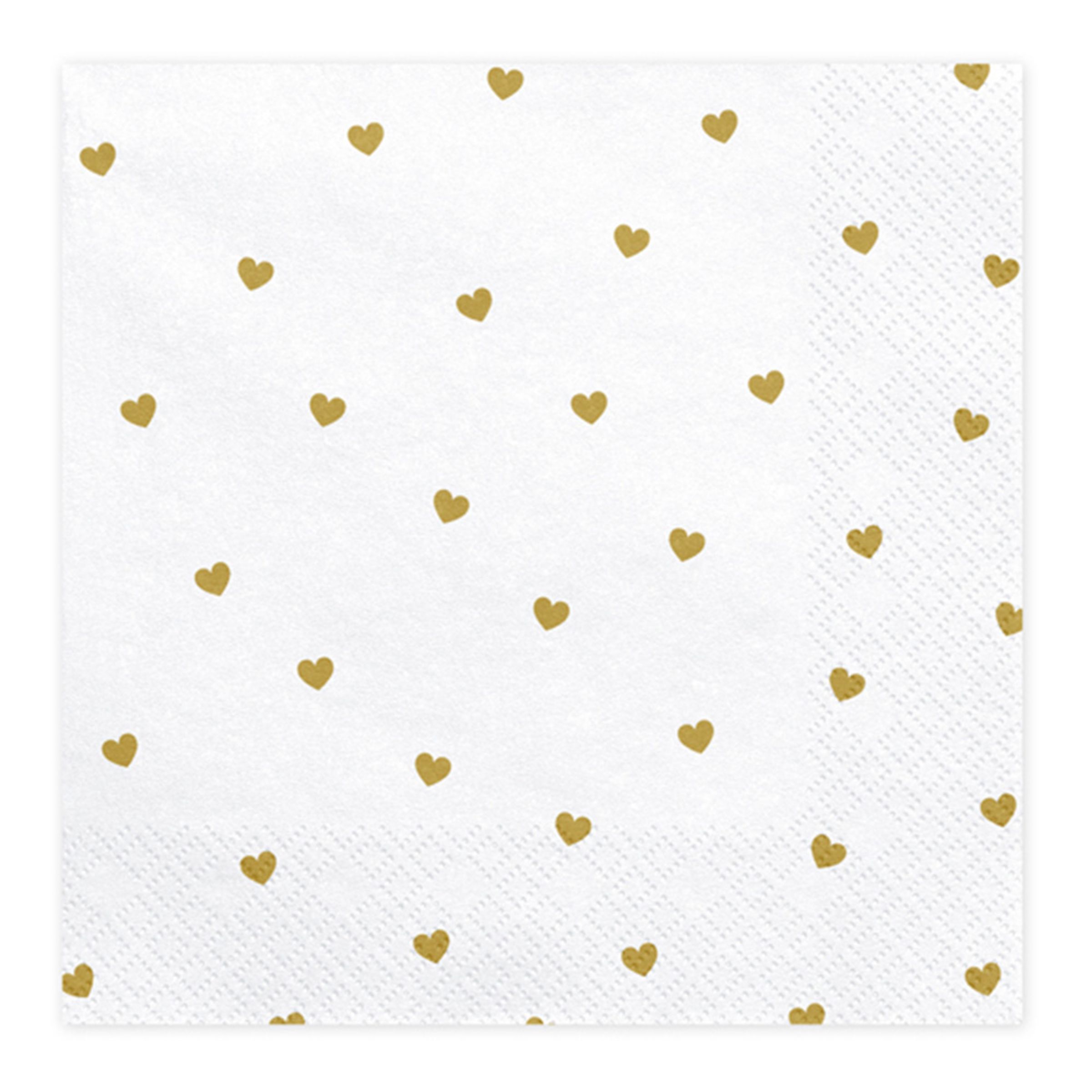 Servetter Vita med Guldiga Hjärtan - 20-pack