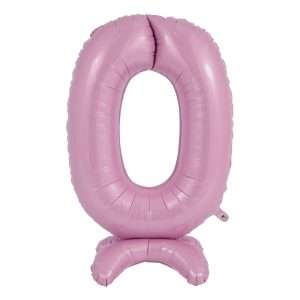 Sifferballong med Ställning Pastellrosa - Siffra 0