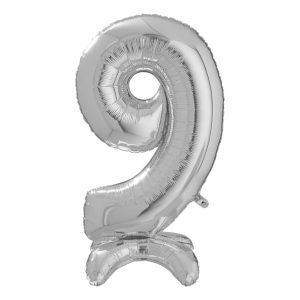 Sifferballong med Ställning Silver - Siffra 9