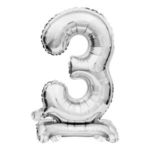Sifferballong Mini på Ställning Silver - Siffra 3