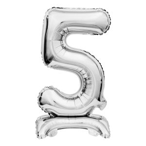 Sifferballong Mini på Ställning Silver - Siffra 5