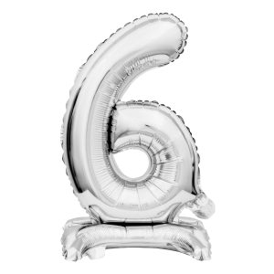 Sifferballong Mini på Ställning Silver - Siffra 6