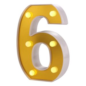 Siffra Guld med LED-Belysning - Siffra 6