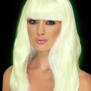 Självlysande Lång Blond Peruk