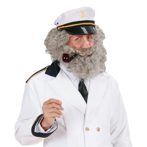 Sjökapten Peruk & Skägg Grå - One size