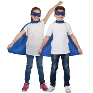 Superhjälte Blå Mantel med Ögonmask Barn