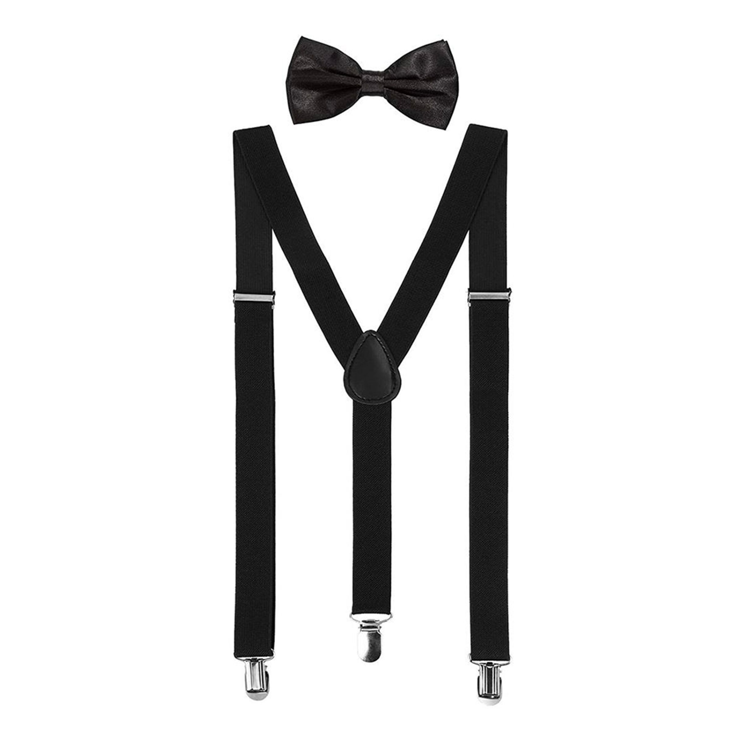 Svarta Hängslen med Fluga - One size