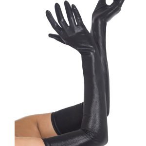 Svarta Långa Handskar Med Wet Look