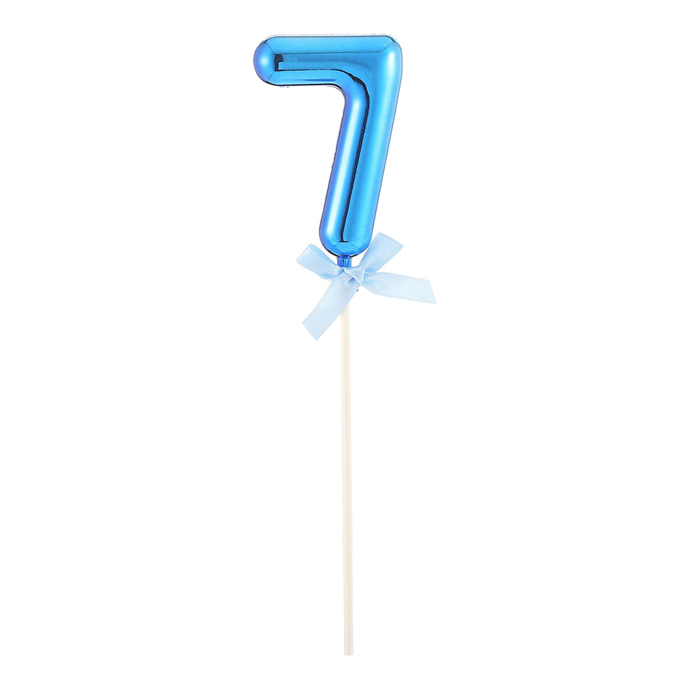 Tårtdekoration Siffra Blå med Rosett - Siffra 7