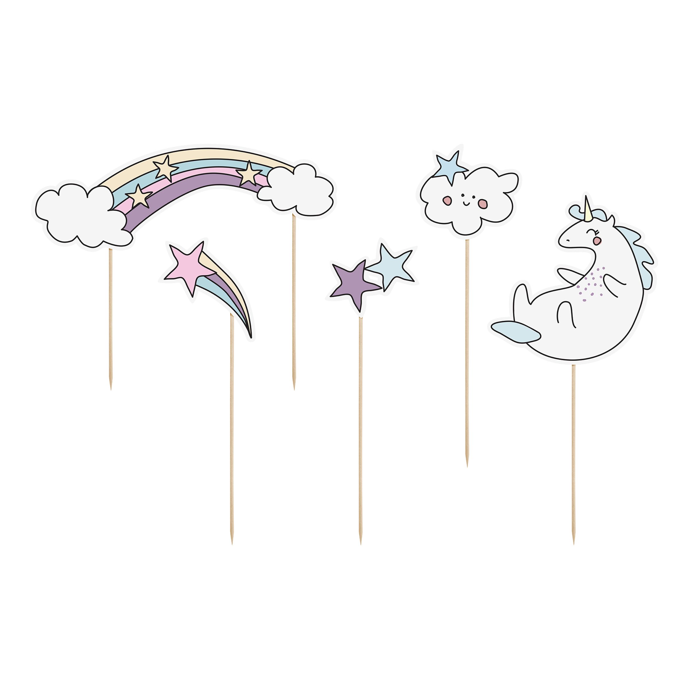 Tårtdekorationer Unicorn - 5-pack