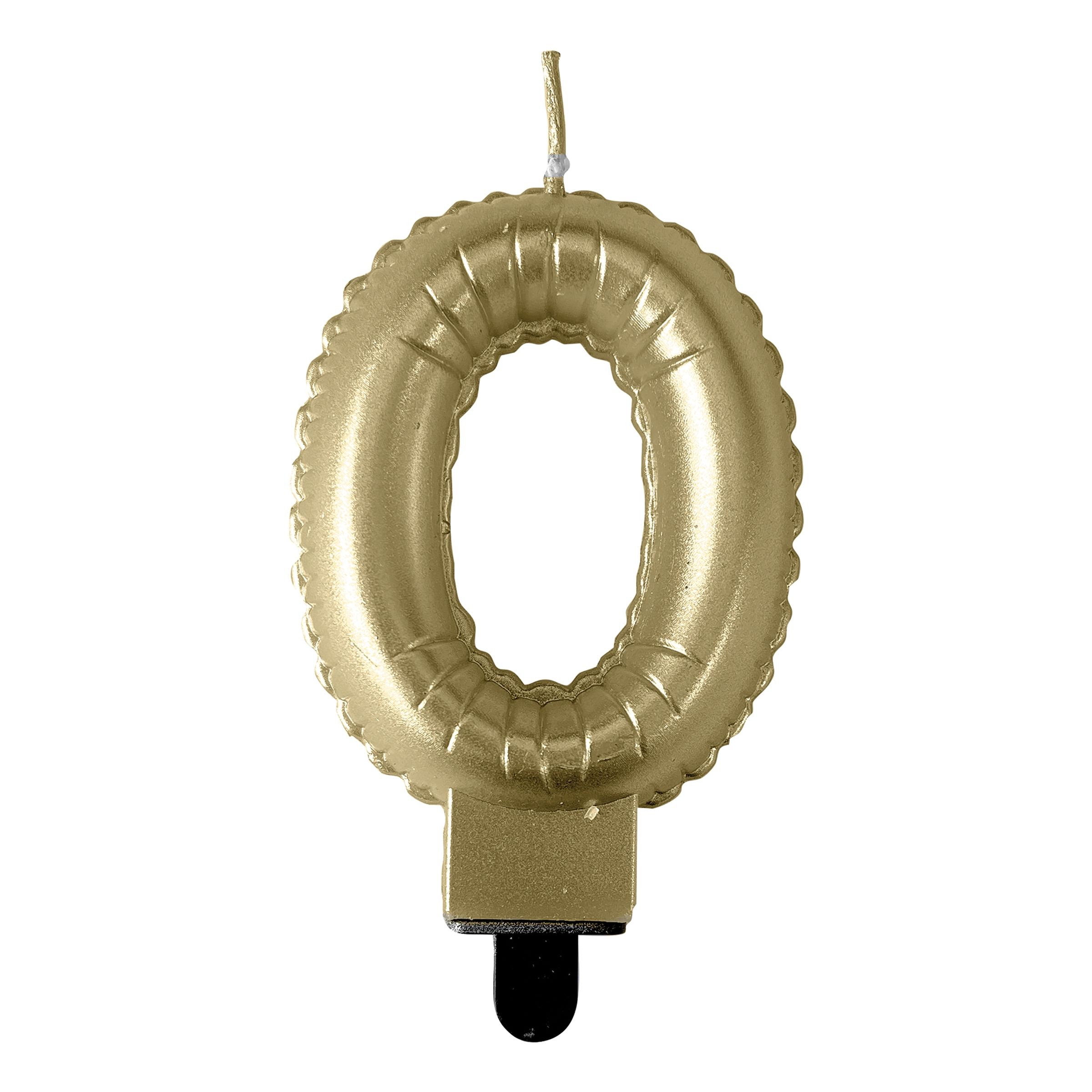 Tårtljus Sifferballong Guld - Siffra 0