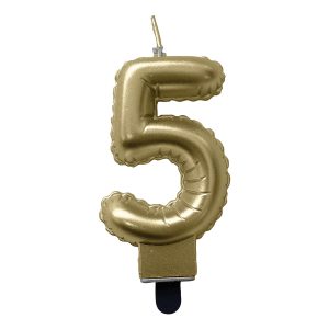 Tårtljus Sifferballong Guld - Siffra 5