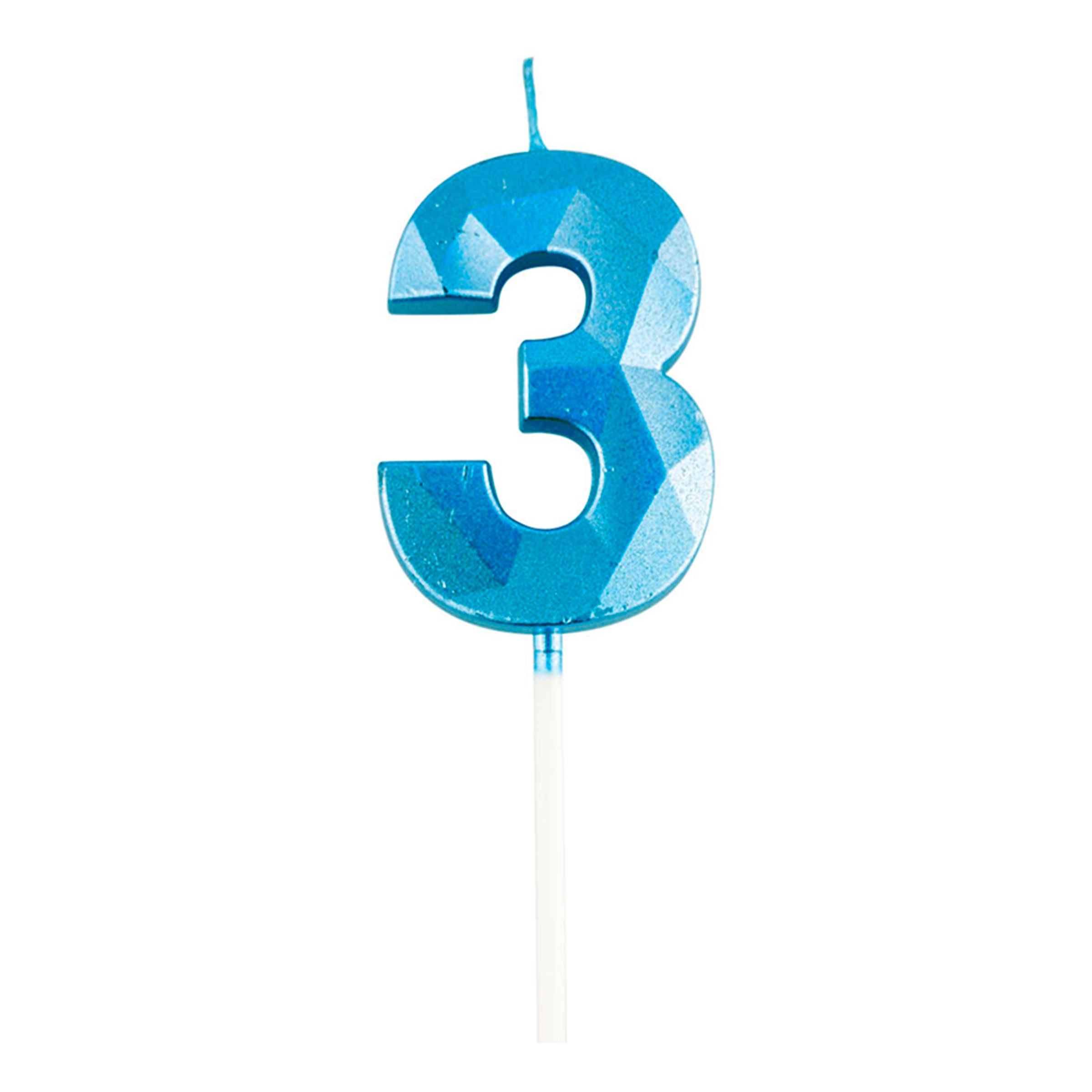 Tårtljus Siffra Diamond Ljusblå - Siffra 3