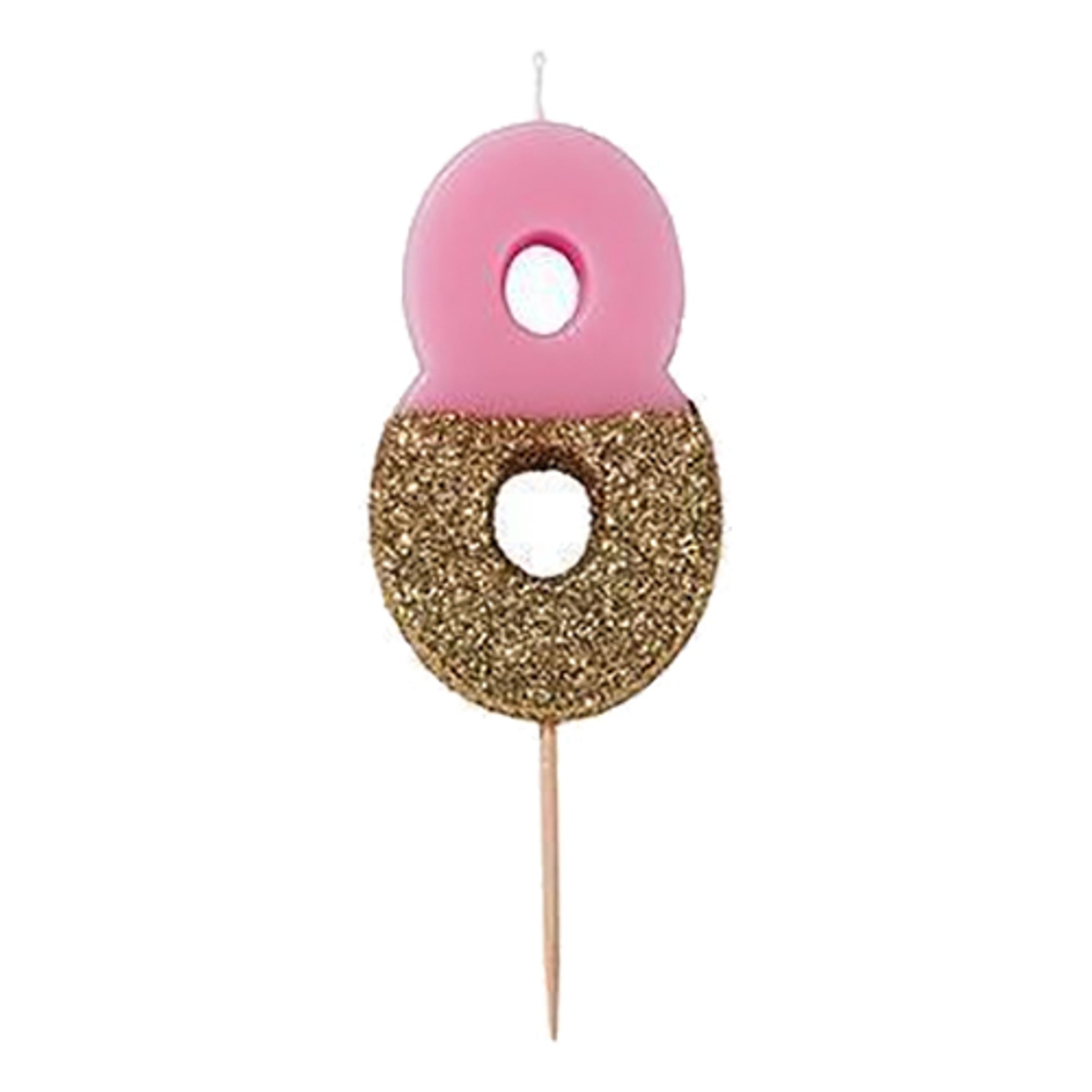 Tårtljus Siffra Ljusrosa/Guldglitter - Siffra 8