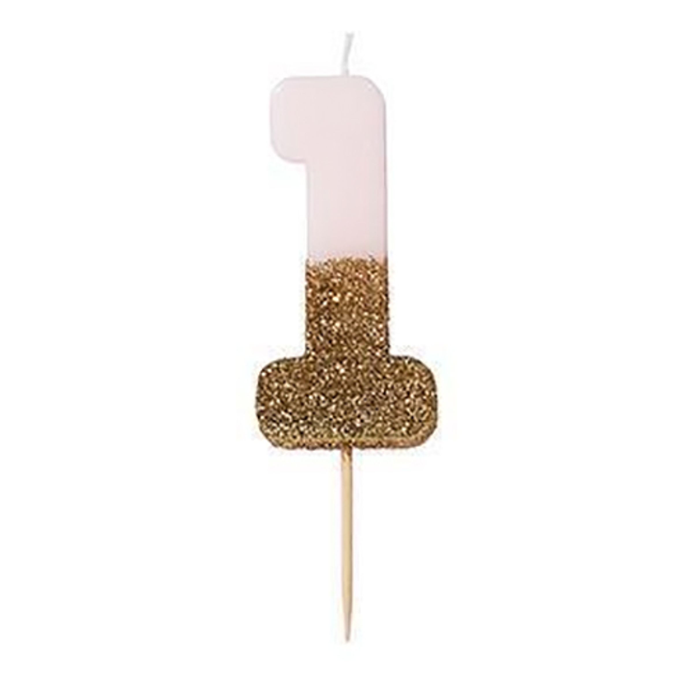 Tårtljus Siffra Ljusrosa/Guldglitter - Siffra 1