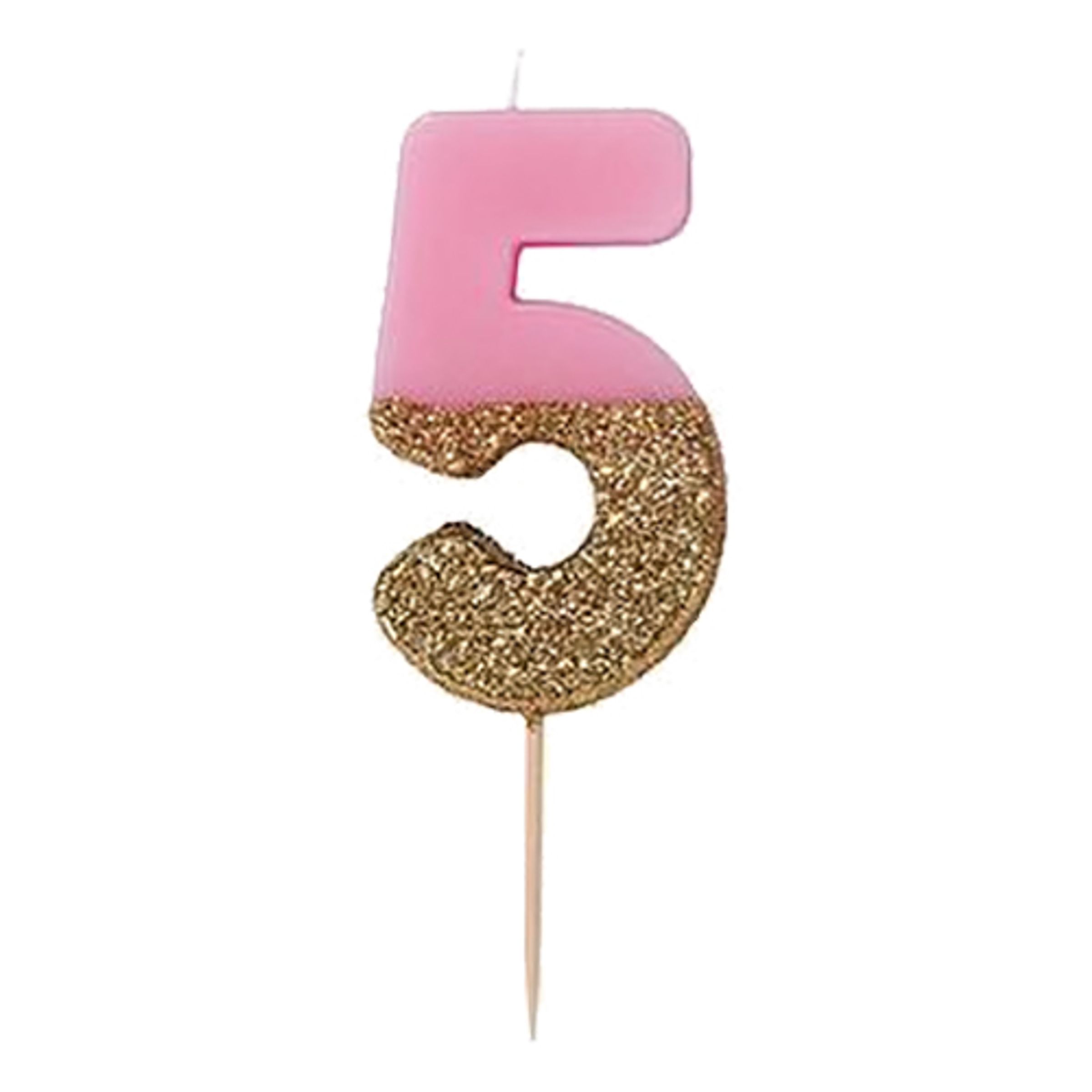 Tårtljus Siffra Ljusrosa/Guldglitter - Siffra 5