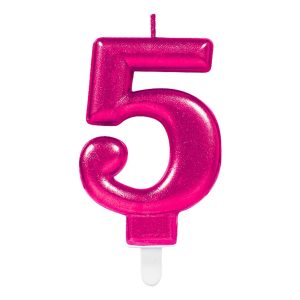 Tårtljus Siffra Rosa Metallic - Siffra 5