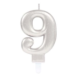 Tårtljus Siffra Silver Metallic - Siffra 9