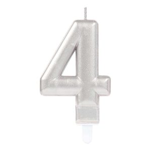 Tårtljus Siffra Silver Metallic - Siffra 4