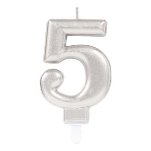 Tårtljus Siffra Silver Metallic - Siffra 5