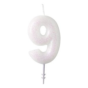 Tårtljus Vit Siffra Rosa Glitter - Siffra 9