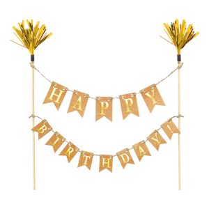 Tårtvimpel Happy Birthday Guld