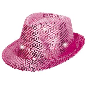 Trilby Hatt Magenta Paljetter med LED