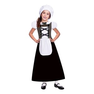 Tudor Flicka Svart Barn Maskeraddräkt - X-Large