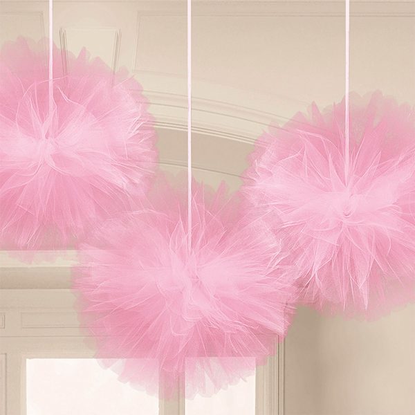 Tyllbollar Ljusrosa Hängande Dekoration - 3-pack
