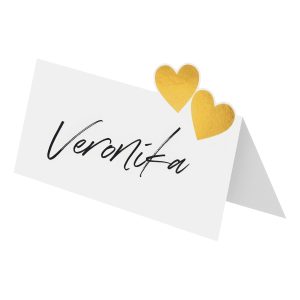 Vita Placeringskort Guldhjärtan Bröllop - 8-pack